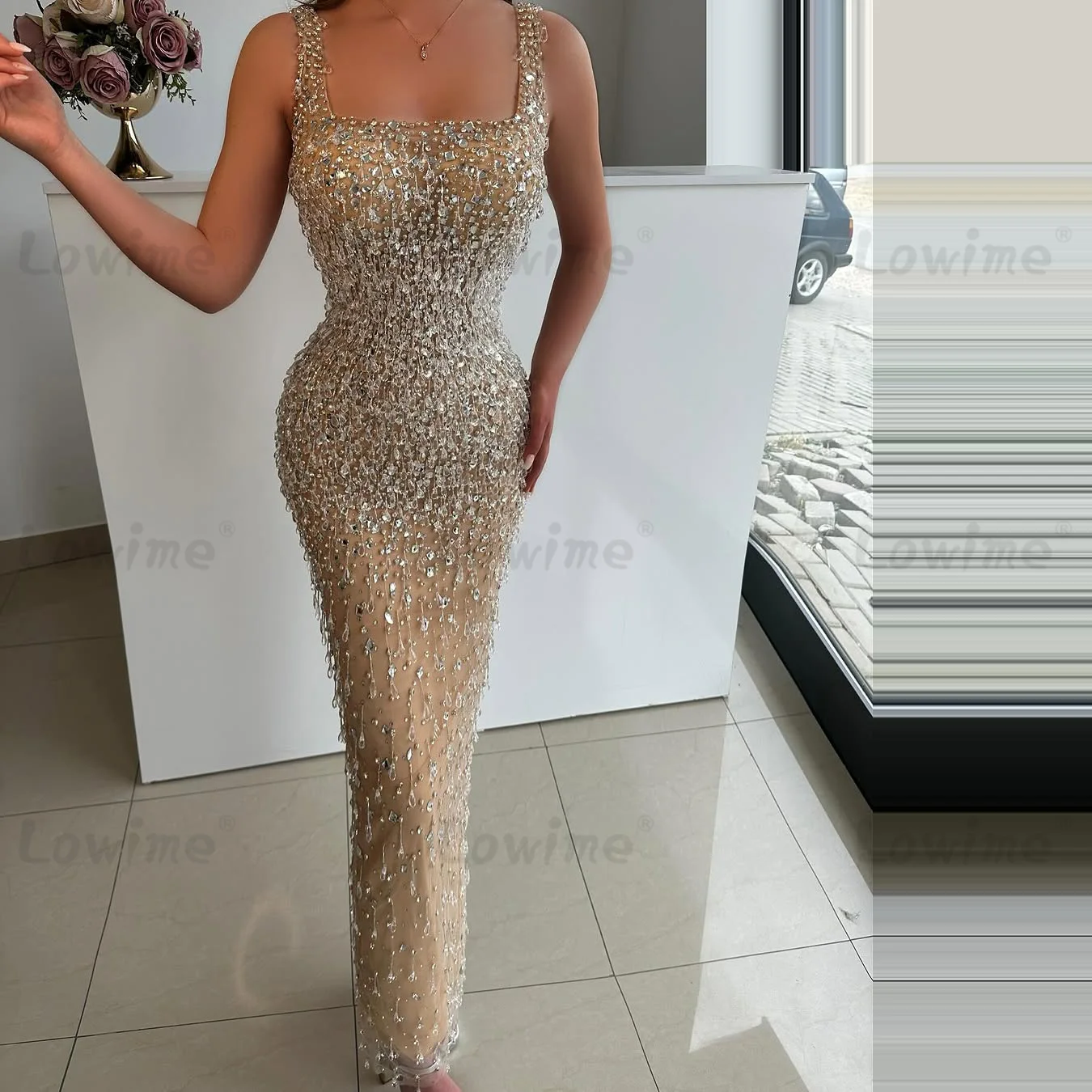 

Nude Champagne Heavy Tassels Beading Evening Dresses 2025 Crystals Wedding Reception Gown Prom Dresses Saudi Arabia Customized