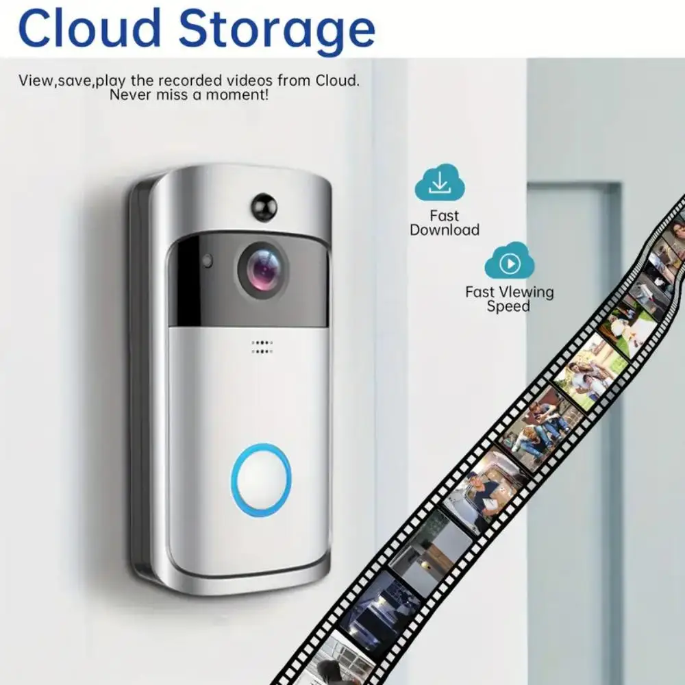 Caméra de sonnette vidéo sans fil WiFi, détection humaine PIR, stockage en nuage, interphone de porte extérieur, protection de sécurité à domicile intelligent