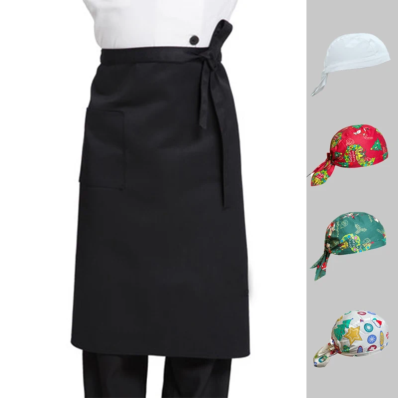 Delantal de medio cuerpo para cocinar, gorros de pirata, delantal de trabajo de camarero de Hotel, gorro de cocina de Color sólido, delantal de Chef de restaurante, gorro estampado