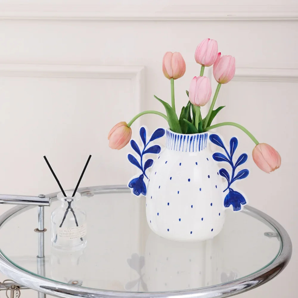 Creative Hand-painted Ceramic Vase Cartoon Polka Dot Ceramic Bottle Flower Arrangement Accessories Flowerpot Home Decoration
