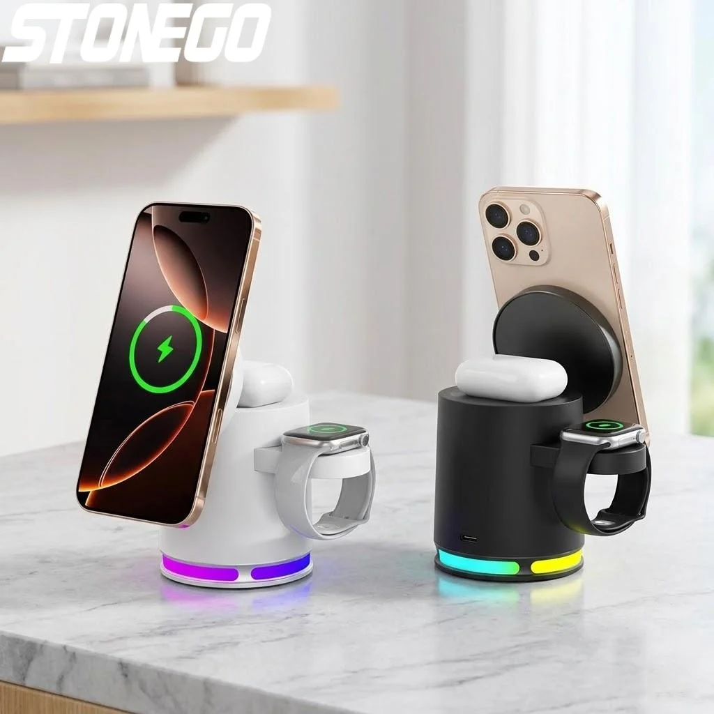 

Беспроводная зарядная станция 3 в 1: быстрое зарядное устройство для iPhone 12, Apple Watch, AirPods, телефонов Samsung