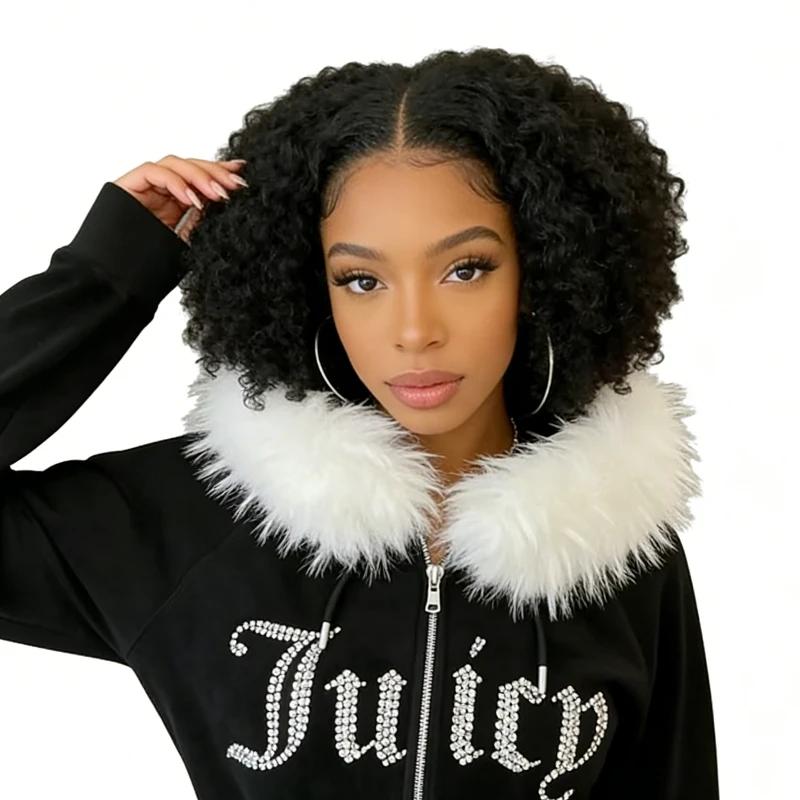 

Spring 26th subculture Y2K new fur collar cardigan sportswear zipper jacket letter hot stamping retro sportswear jacket