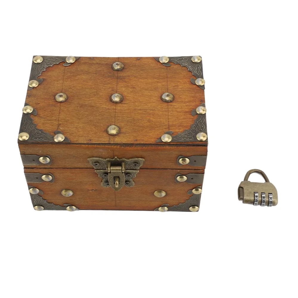 2pcs Combination Lock Vintage Storage Box Charming Small Keepsake Storage Box Wooden Vintage Treasure Box Home Decor
