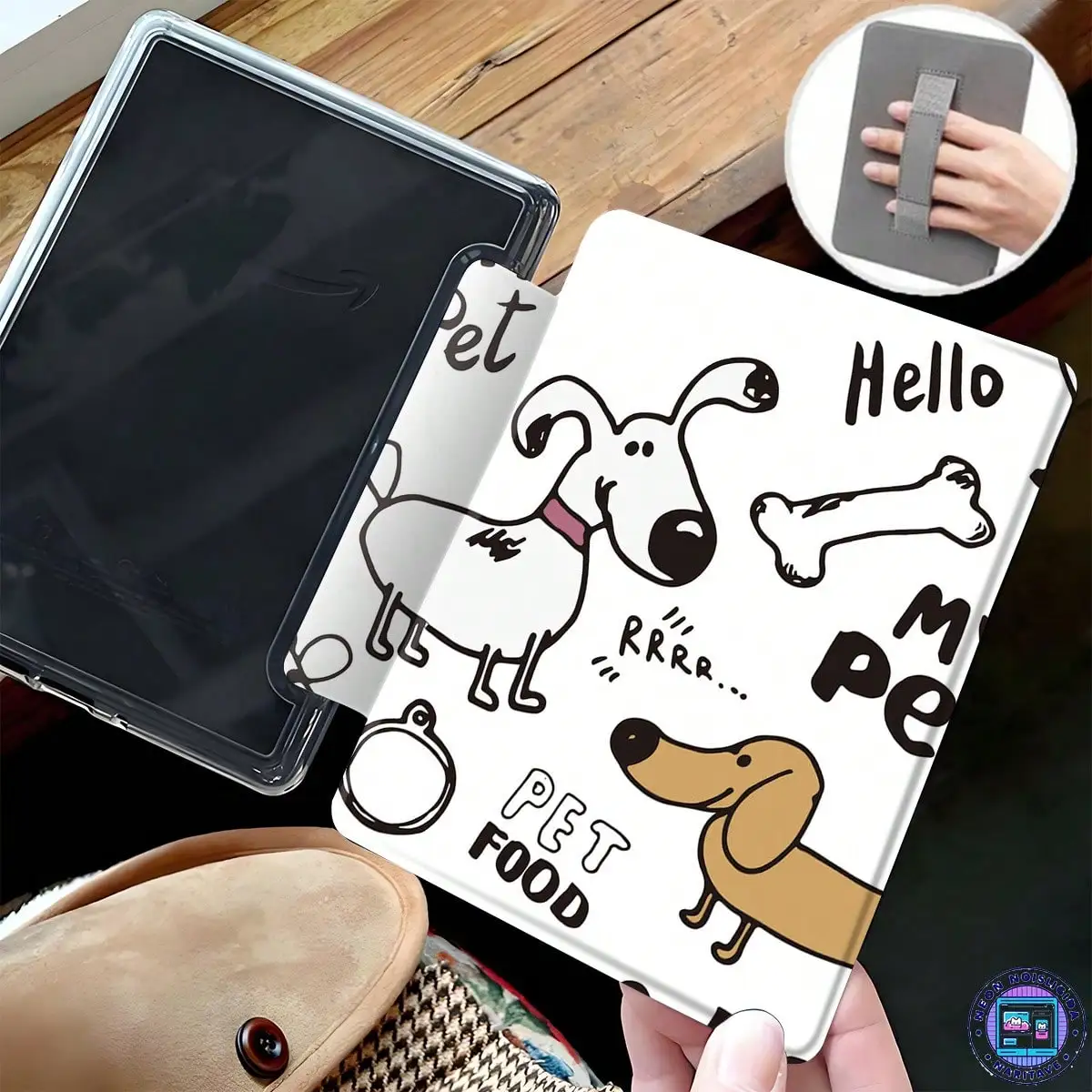 E-reader case with puppy bone design, compatible with the Kindle Paperwhite 5 (2021), Kindle for Teens (2022/2024), and Kindle Paper 12th Generation (2024). The smart flip-cover design effectively prevents scratches. Lightweight and portable.