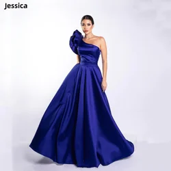 Jessica Navy Blue Wedding Dress Luxury Satin One Shoulder Arab Ladies Prom Dresses Elegant Formal Occasions Vestidos De Fiesta