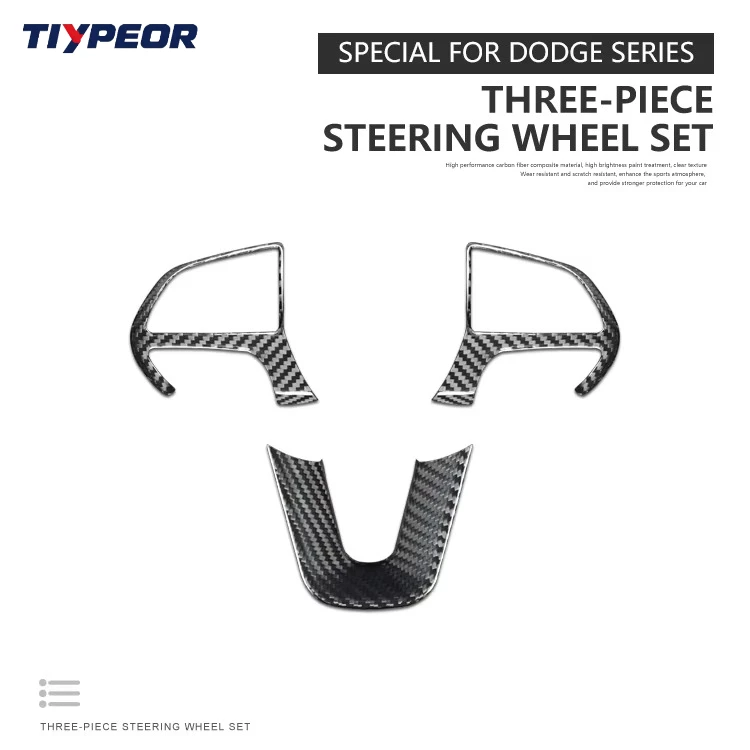 Tiypeor Carbon Fiber Steering Wheel Cover For Dodge Challenger Interior Accessories Decorative Protective 3PCS hight gloss