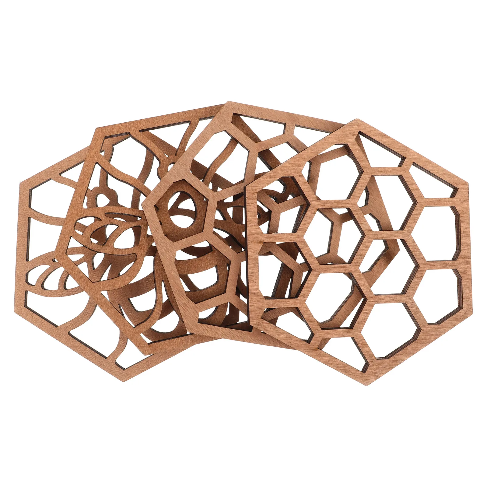 

4 Pcs Honeycomb Decorations Beaded Square Coaster Pendant Bee Theme Party Favors Wooden