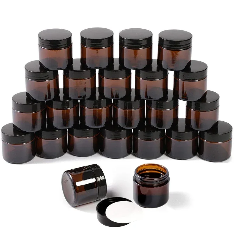 Frascos de vidrio ámbar de 6 piezas y 50g para cosméticos, contenedor de crema rellenable, frasco vacío para maquillaje, frascos esenciales de viaje, frascos de vidrio con tapa