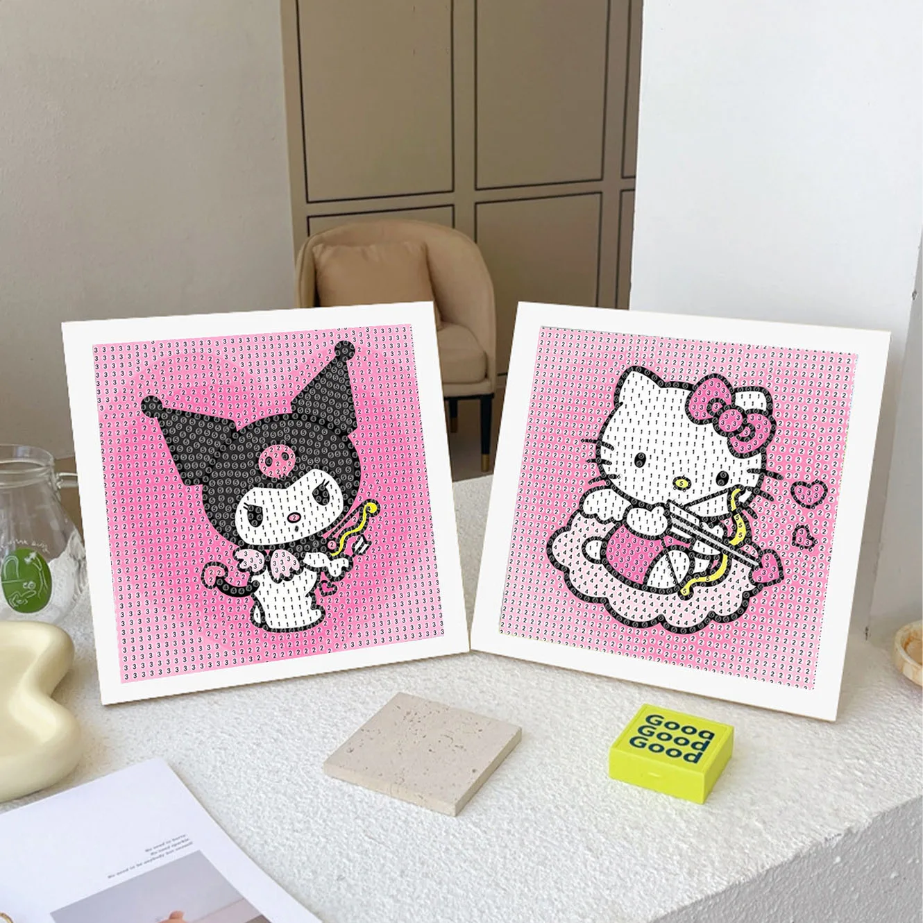 

Sanrio Cartoon Desktop Hello Kitty Crystal Diamond Frame Decorative Painting 5D Couple DIY Cross Embroidery Kit Birthday Gift