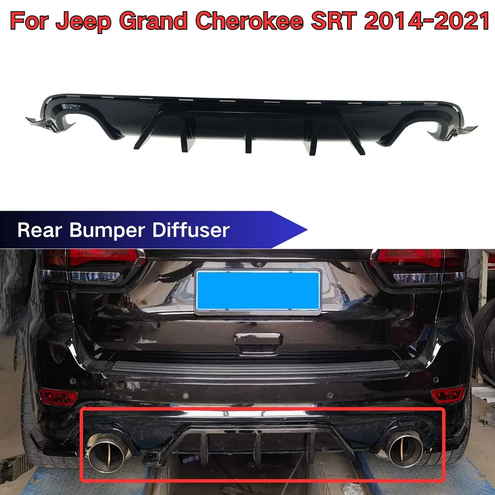 

For Jeep Grand Cherokee SRT 2014-2021 Rear Bumper Diffuser Car Accessories Glossy Black Spoiler Splitter Carbon Fiber Look