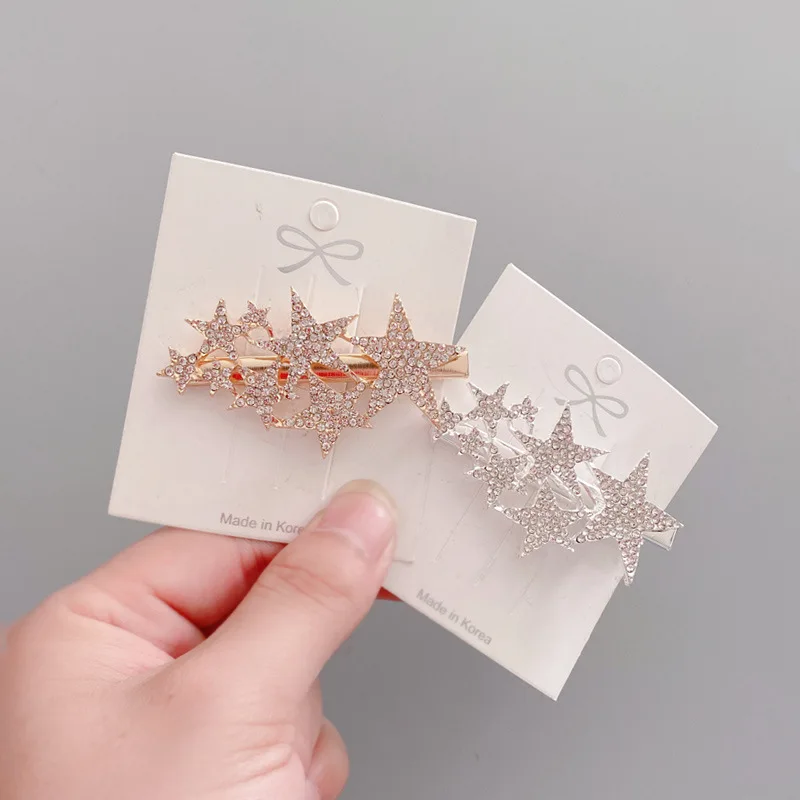 

Women Shiny Stars Rhinestone Hairpins Crystal Hair Clips Barrette Slide Grips Bangs Clip Sweet Headwear Korean Hair Accessories