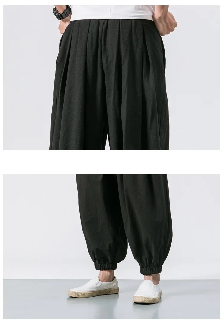Herren Harems hose mit Bein Baumwolle Leinen hose Frühling Herbst Qualität Männer lässig baggy lose übergroße Hosen Streewear – Detail 17