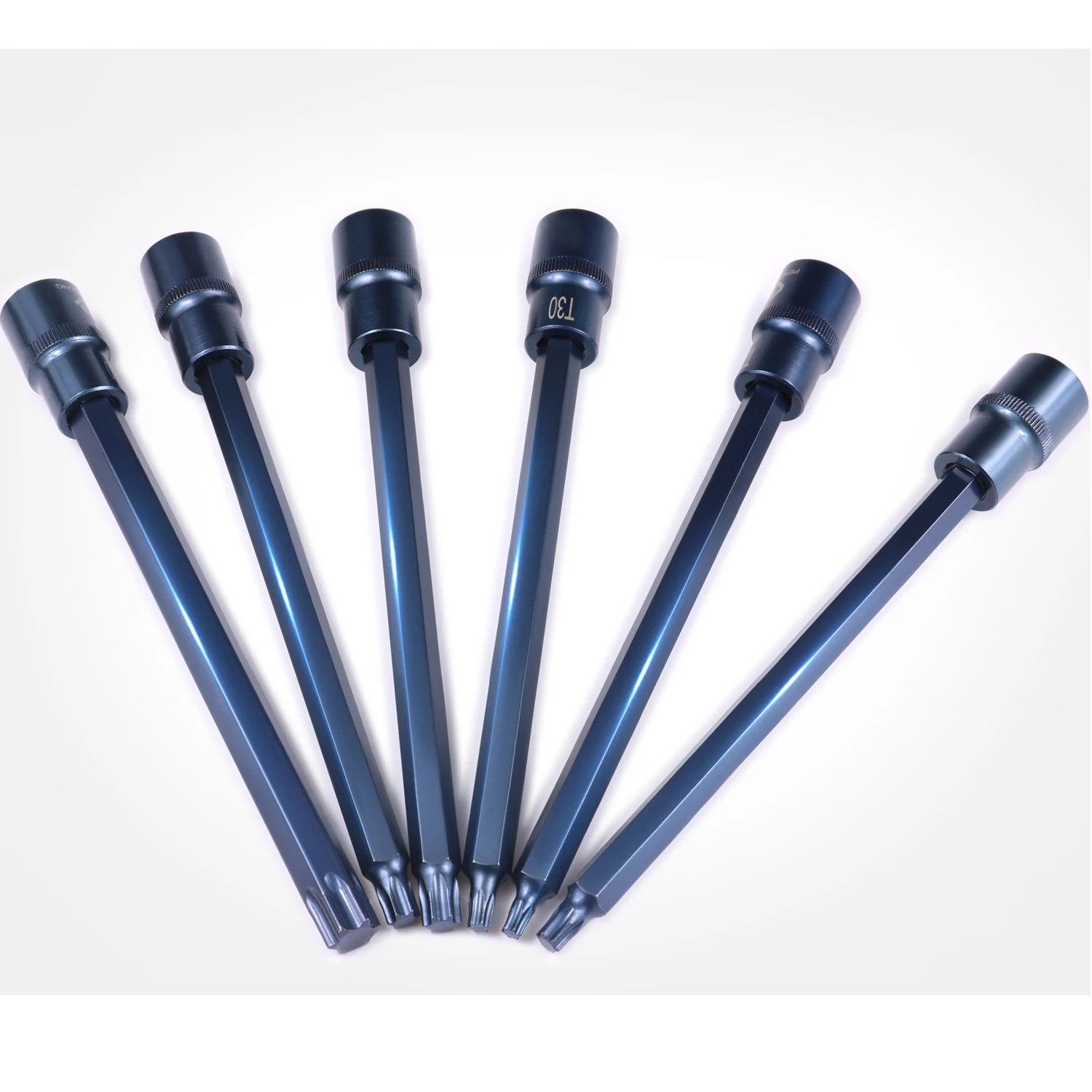 1pcs Blue Socket 1/2\' Drive S2 Alloy Extra Long 200mm Torx Screwdriver Bit Wrench Star T20 T25 T27 T30 T40 T45 T50 T60 T70