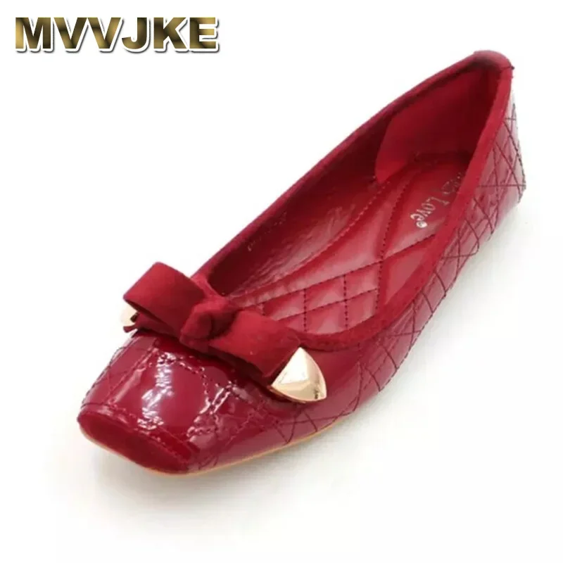 MVVJKEladies bow beautiful blue ballerina foldable flats large size china square toe wedding ballet shoes red women patent leath