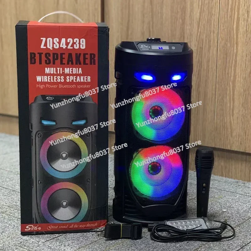 New ZQS4239 Double 4-inch Square Dance Bluetooth Audio Mobile Portable Colorful Double Speaker Barrel High Power