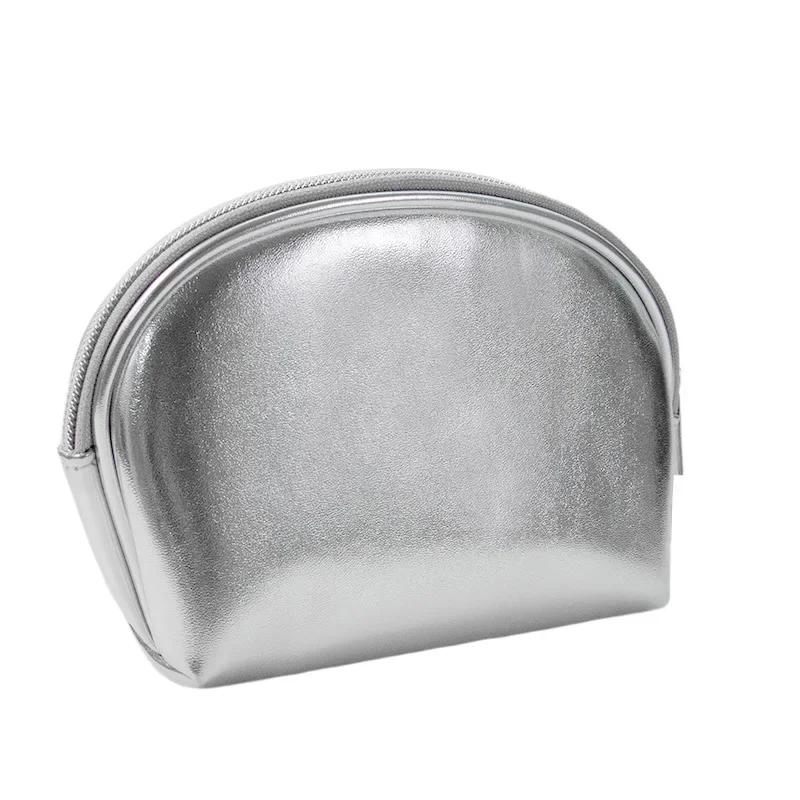 Ins New Fashion Silver Soft Leather Clutch Makeup Bag Cosmetic Storage Bag Travel Portable Skincare Organizer Toilet Bag Pouch