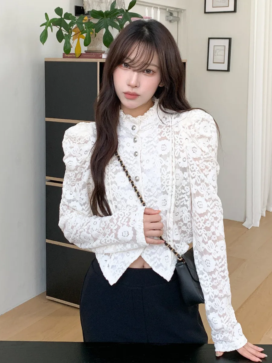 

Женская модная легкая дышащая повседневная одежда с воротником-стойкой и рукавами-фонариками в стиле кэжуал