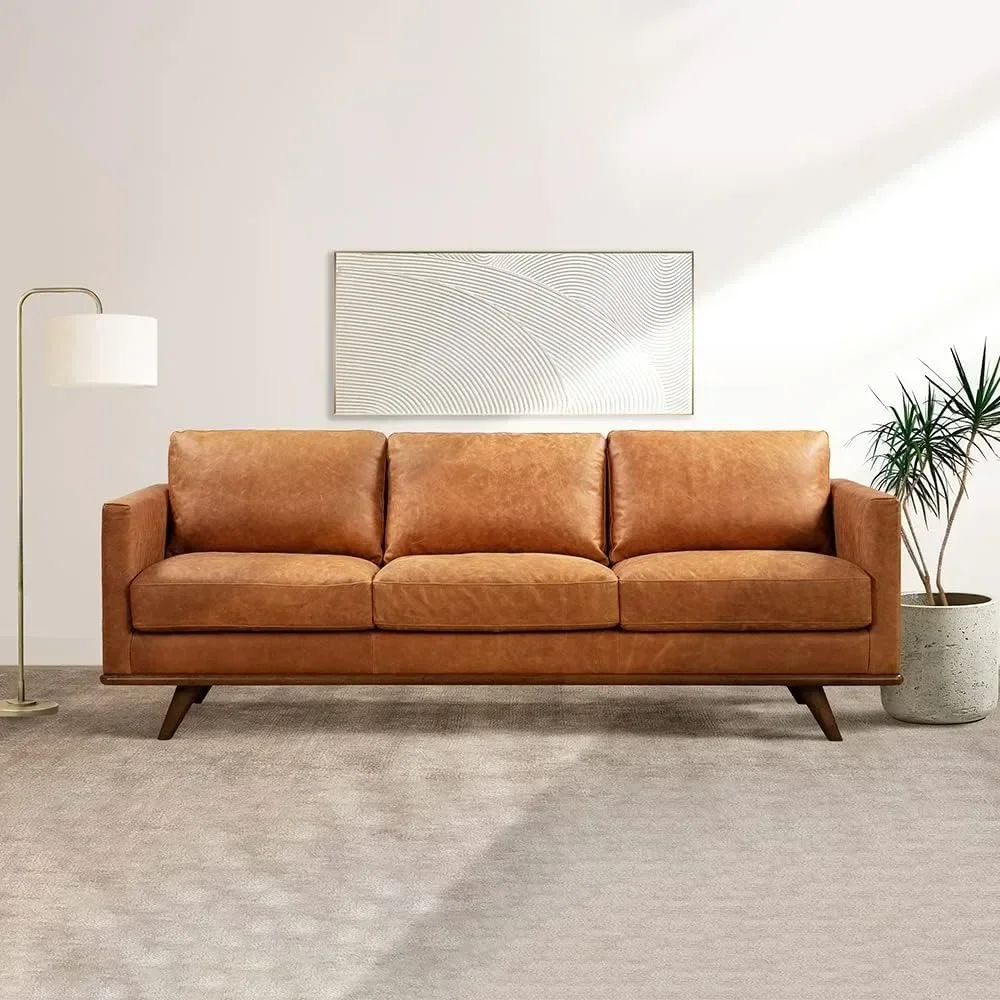 Durable Nolita 85 Inch Full Grain Pure Aniline Italian Cognac Brown Leather Sofa