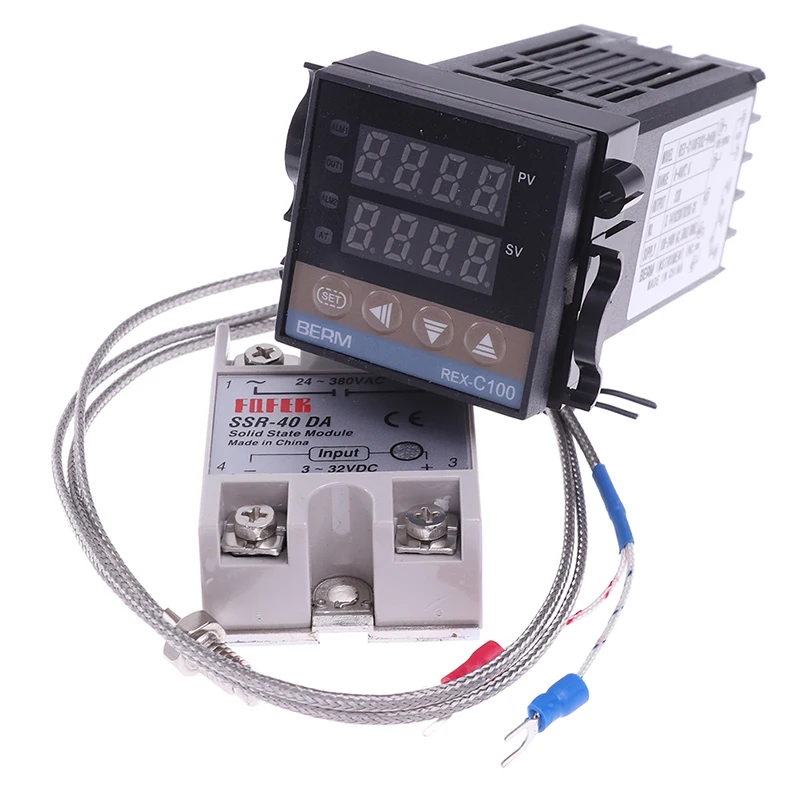 100-240VAC PID REX-C100 متحكم في درجة الحرارة SSR-40A الحرارية