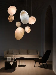 Real Natural Marble Stone  Modern Ceiling Chandelier Hanging Lighting Fixture Luxury Copper Home Decor Hall Lampara De Techo