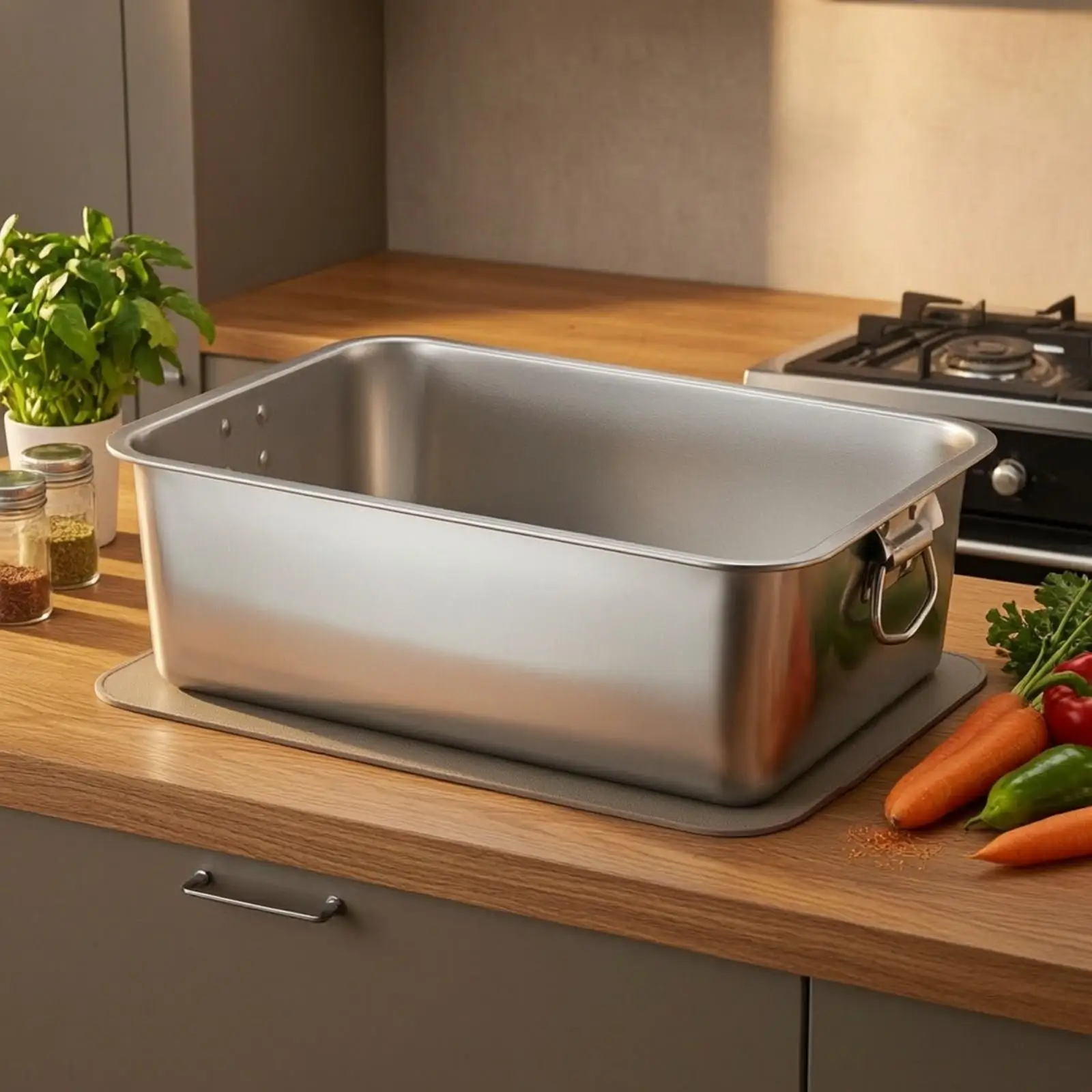 Plateau alimentaire en acier inoxydable profond avec couvercle, bac de service pour la restauration, récipient rectangulaire épaissi pour buffet avec poignées latérales