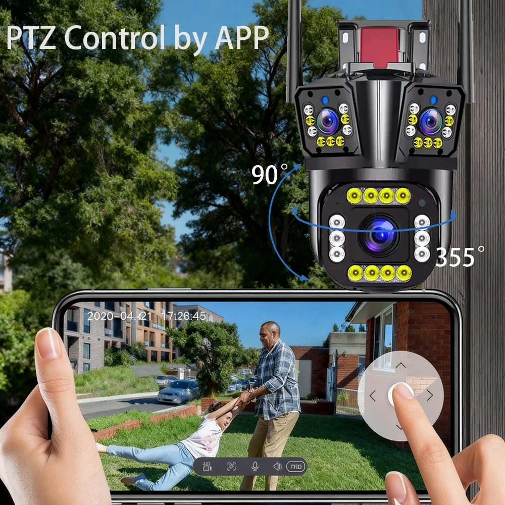 12MP IP كاميرا الأمن في الهواء الطلق ثلاثة عدسات للرؤية الليلية اللاسلكية CCTV مراقبة CMOS الاستشعار سحابة البيانات PTZ كاميرا الأمن #3