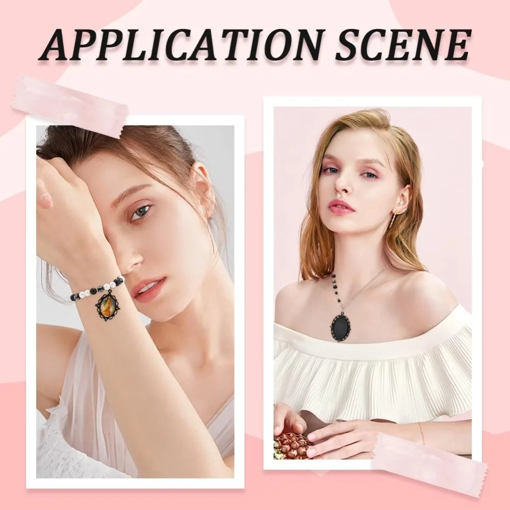 1 scatola di 10 stili pendenti vuoti vassoio castone ciondoli grandi spazi vuoti in lega nera impostazioni cabochon foto vassoi ellittiche fascino