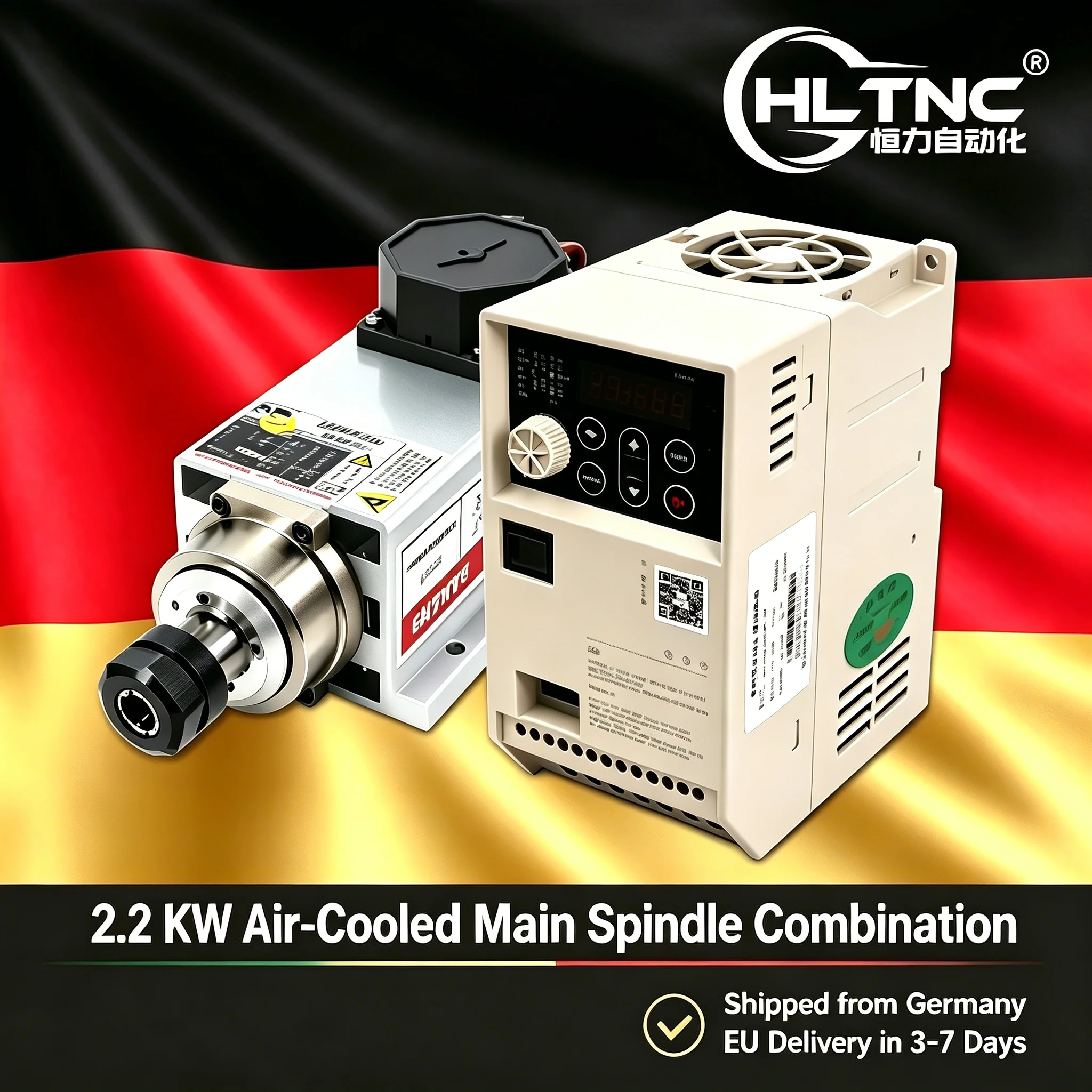 Motore Mandrino da 2.2KW Spedito dall'UE, 24000 RPM, Raffreddato ad Aria, Monofase 220V + Convertitore di Frequenza, Frequenza di Ingresso 50/60Hz per Fresatura