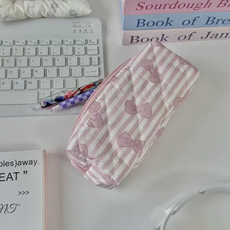 Cute Butterfly Knot Cherry Blossoms Pencil Case Large Capacity Stationery Storage Bag Multifunctional Makeup Bag Stationery Box