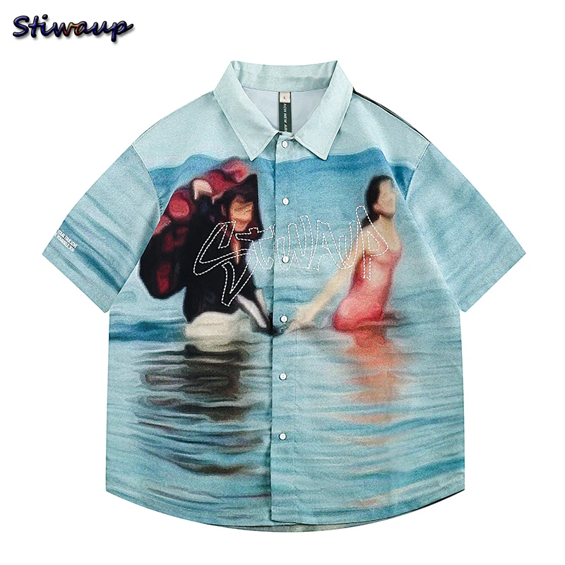 Men\'s Summer Beach Hawaiian Shirt Man Fashion Woman Large Size Blouses 2023 Short Sleeve Mens Shirts Luxury Designer Brand Top