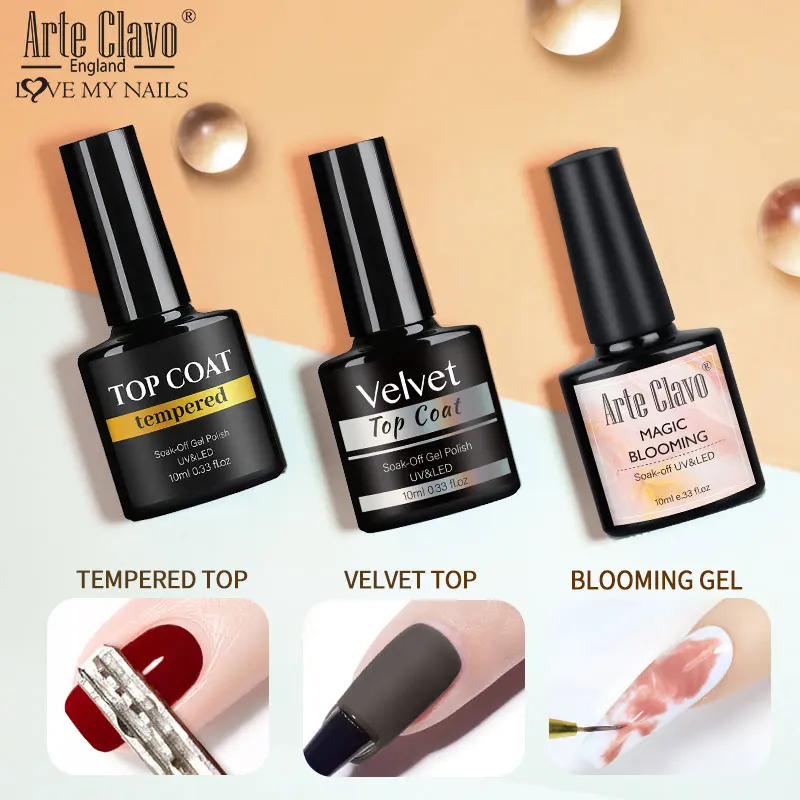 Arte Clavo Velluto opaco Top Coat Gel UV Soak Off 10ml Vernice Fiore Gel Nail Art Vetro temperato Gel per unghie Tutto per manicure Unghie