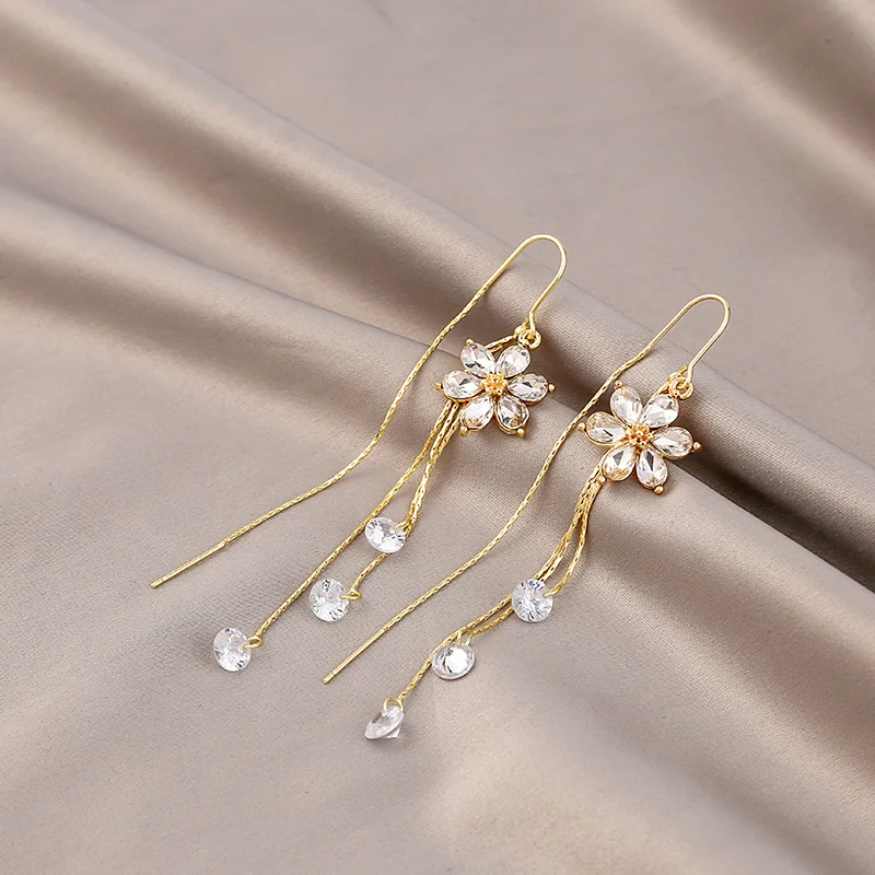 Luxus Kristall Zirkon Blume Quaste Drop Ohrringe für Frauen Exquisite Glänzende Zirkon Schneeflocke Lange Ohrring Hochzeit Schmuck – Detail 4