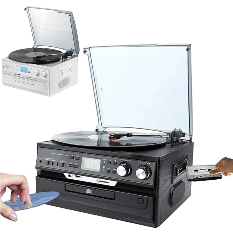 YYHC-Customized 3 Speed Turntable Player Vinyl Record Player Bluetooth CD Cassette Player Radio Portable