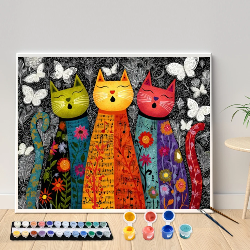 Kit de pintura por números sin marco, arte en lienzo del trío de gatos, pintura a mano, decoración del hogar, regalo sorpresa personalizado, 1 ud.