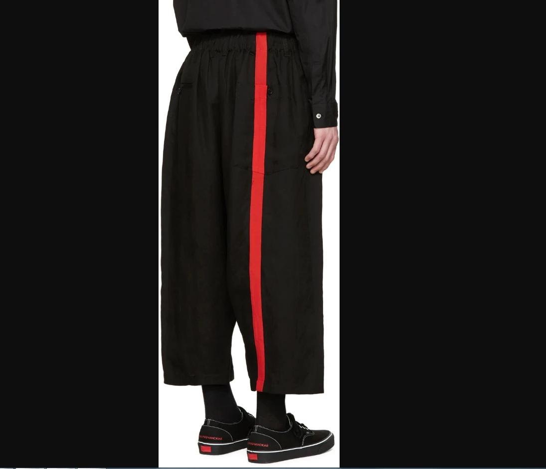 Spring Men's Plus Size Loose Casual Pants Linen Casual Trend Youth Fashion Black And Red Splicing New Male Wide-Leg Pants
