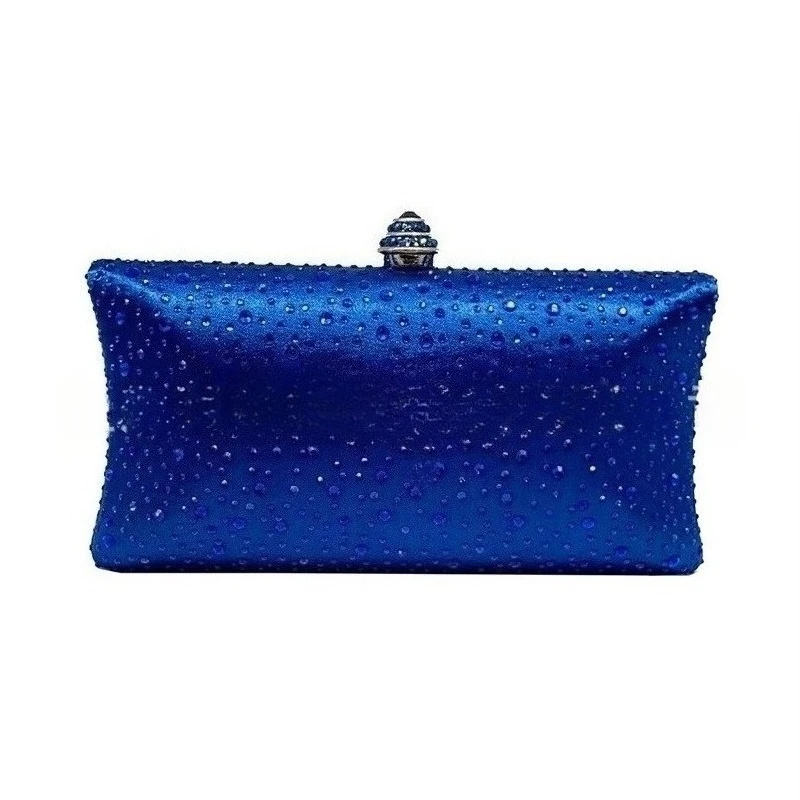 Women Royal Blue Rhinestone Satin Evening Clutch Bag Full Crystal Studded Hard Case Handbag Wedding Prom Cocktail Party Purse