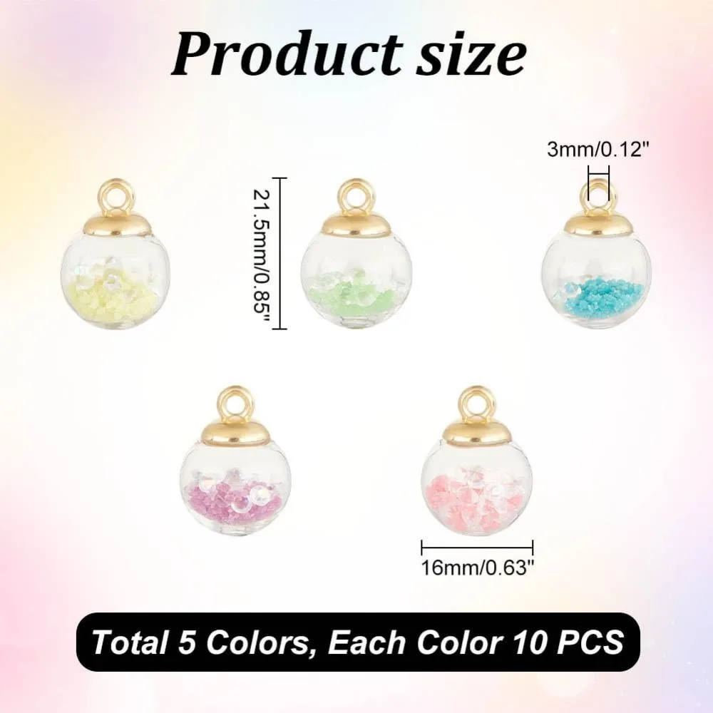 50pcs Glow in The Dark Charms 5 Colors Glass Ball Pendants 16mm Luminous Glass Globe Pendants Colorful Glass Charms