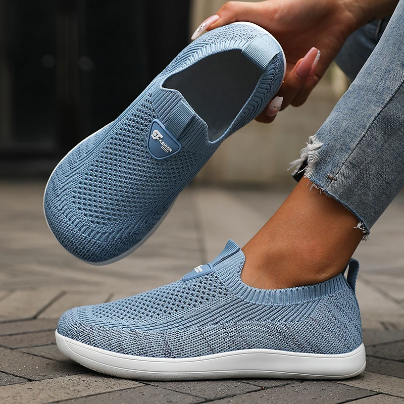 Damenschuhe mit breiter Zehenpartie, atmungsaktiv, gestricktes Mesh, weiche Sohle, zum Hineinschlüpfen, Barfußschuhe, 2023, lässig, bequem, breite Zehen-Walking-Sneaker – Detail 4