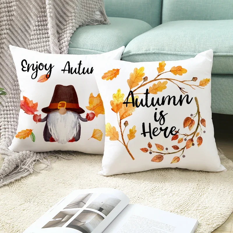 Hello Autumn Pumpkin Pillow Case for Sofa Thanksgiving Harvest Holiday Pillow Covers Polyester Cushion Cover 45x45cm Home Decor