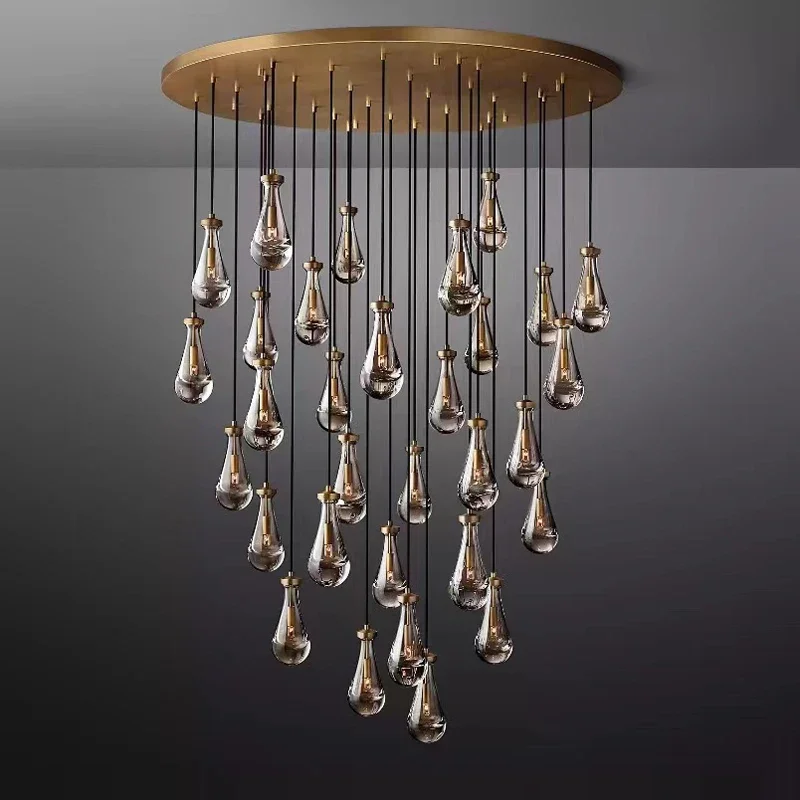 

2025 Vintage American Copper Water Drop E14 LED Ceiling Chandelier Lighting Lustre Suspension Luminaire Lampen For Dinning Room