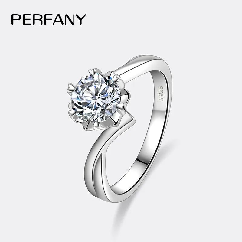 PERFANY 0.3-2CT Moissanite Ring for Women S925 Pure Silver Snowflake Laboratory Diamond Wedding Ring Luxury Wedding Jewelry