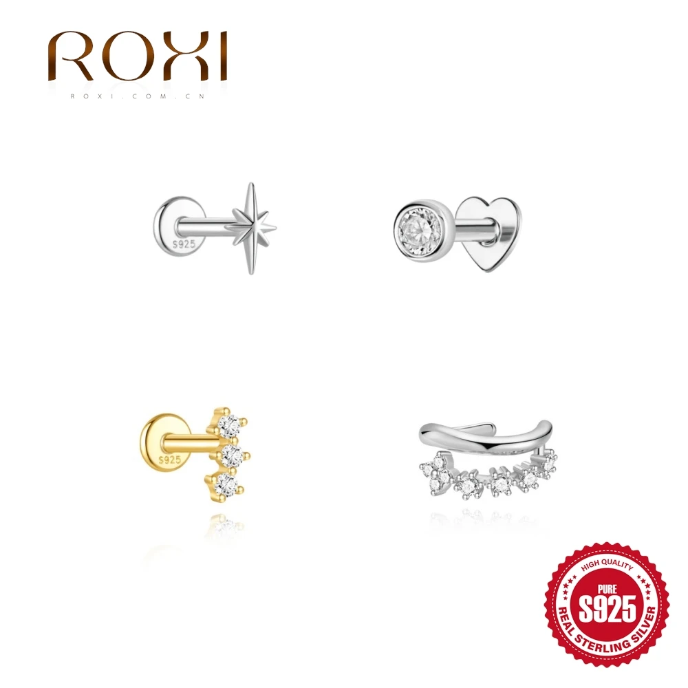ROXI 925 Sterling Silber Sternförmiger/Dreizirkon/Herz-Ohrstecker & Zirkon-Ohrklemme für Damen 1 Stück Knorpel-Schmuck