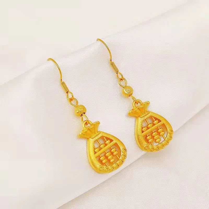 Pendientes de oro de alta calidad para mujer, aretes de Ábaco de 24K, gancho para la oreja, doble felicidad, AU750, joyería de calidad de lujo, 999