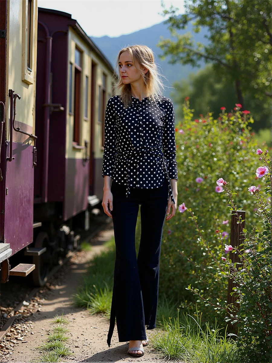 Jean slim à ourlet évasé pour femme, taille haute, Baggy, jambe évasée, Patchwork plissé, brodé, moderne, Chic, automne printemps automne