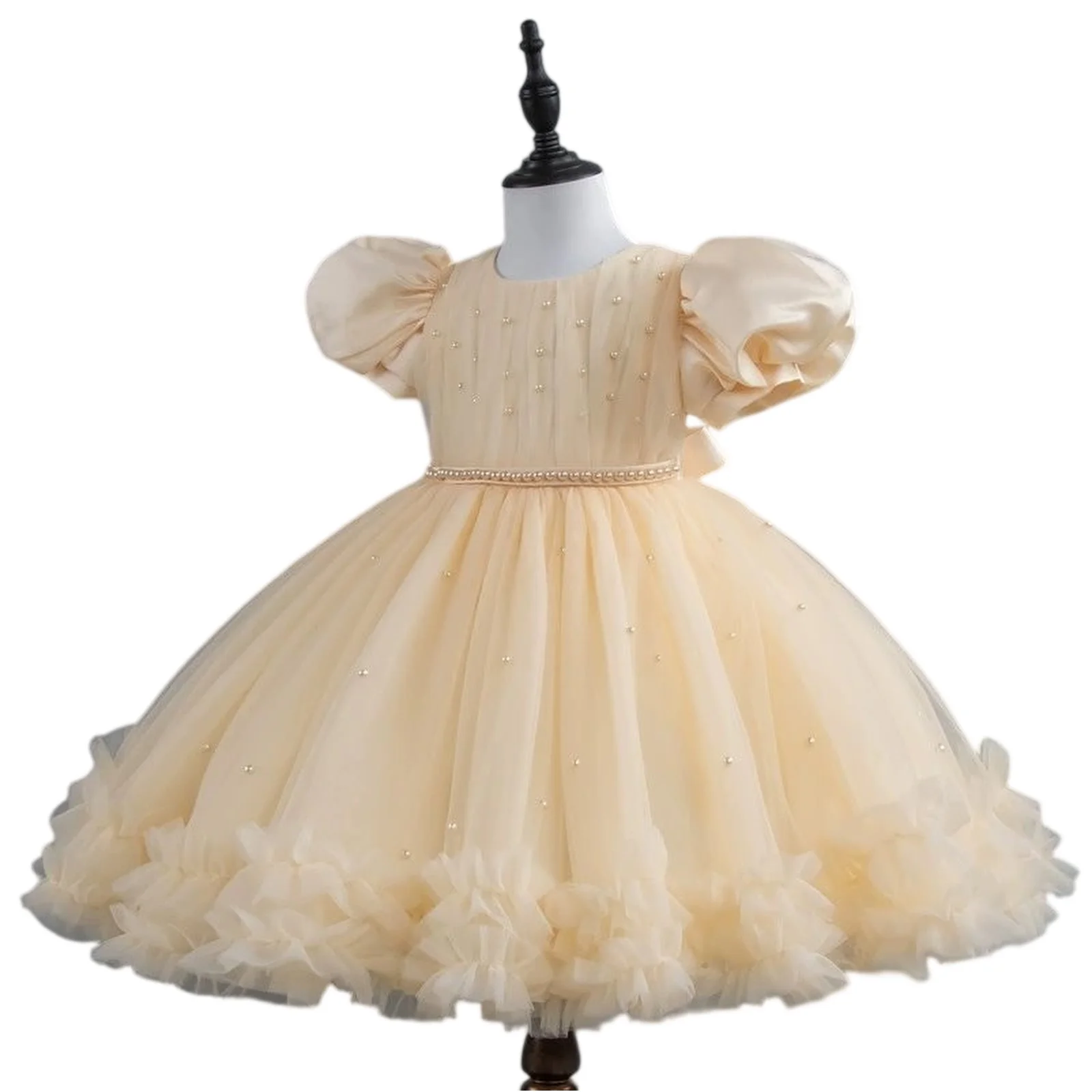 

Baby Girl Flower Puff Sleeve Dresses Christmas Wedding Birthday Party Dress for Kids Toddler Children Formal Evening Costume