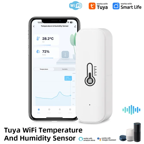 Imagen 2 del producto Tuya-Sensor de temperatura y humedad WiFi, Monitor remoto Smart Life para trabajo doméstico inteligente con asistente de Google Alexa