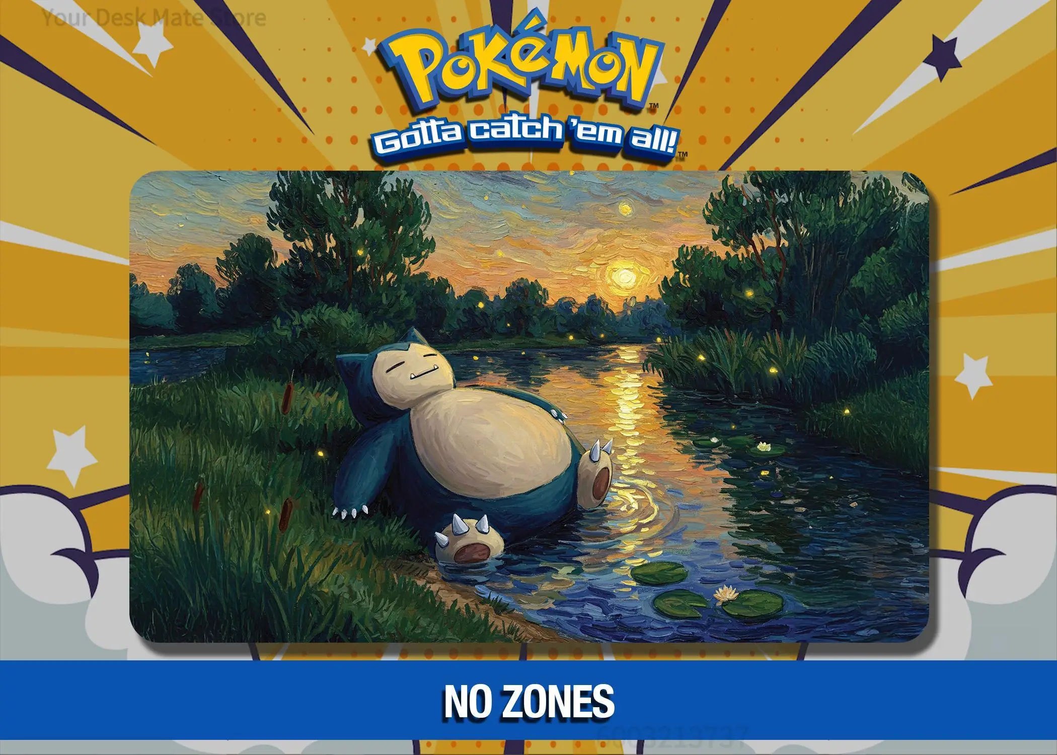 Snorlax Evening River Scene TCG Playmat Waterproof Non-slip Gaming Pad