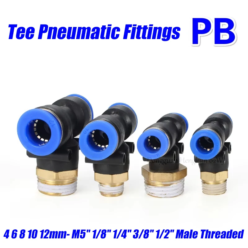 

1-50pcs/lot Tee Pneumatic Fittings Quick Connection-peg T Type PB 4 6 8 10 12mm- M5" 1/8" 1/4" 3/8" 1/2" Male Threaded