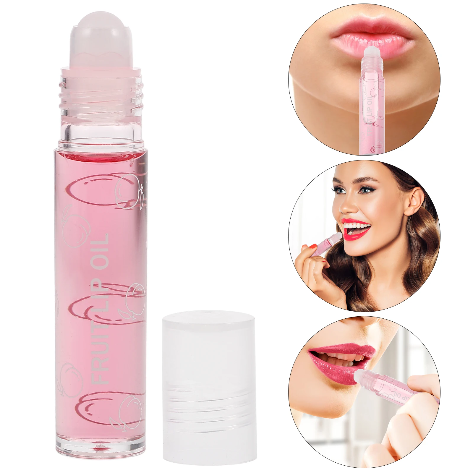 

Roll-on Fruity Lip Oil Gloss Peach Transparent Moisturizing Hydrating Lip Balm Roller for Soft Supple Lips Daily Care