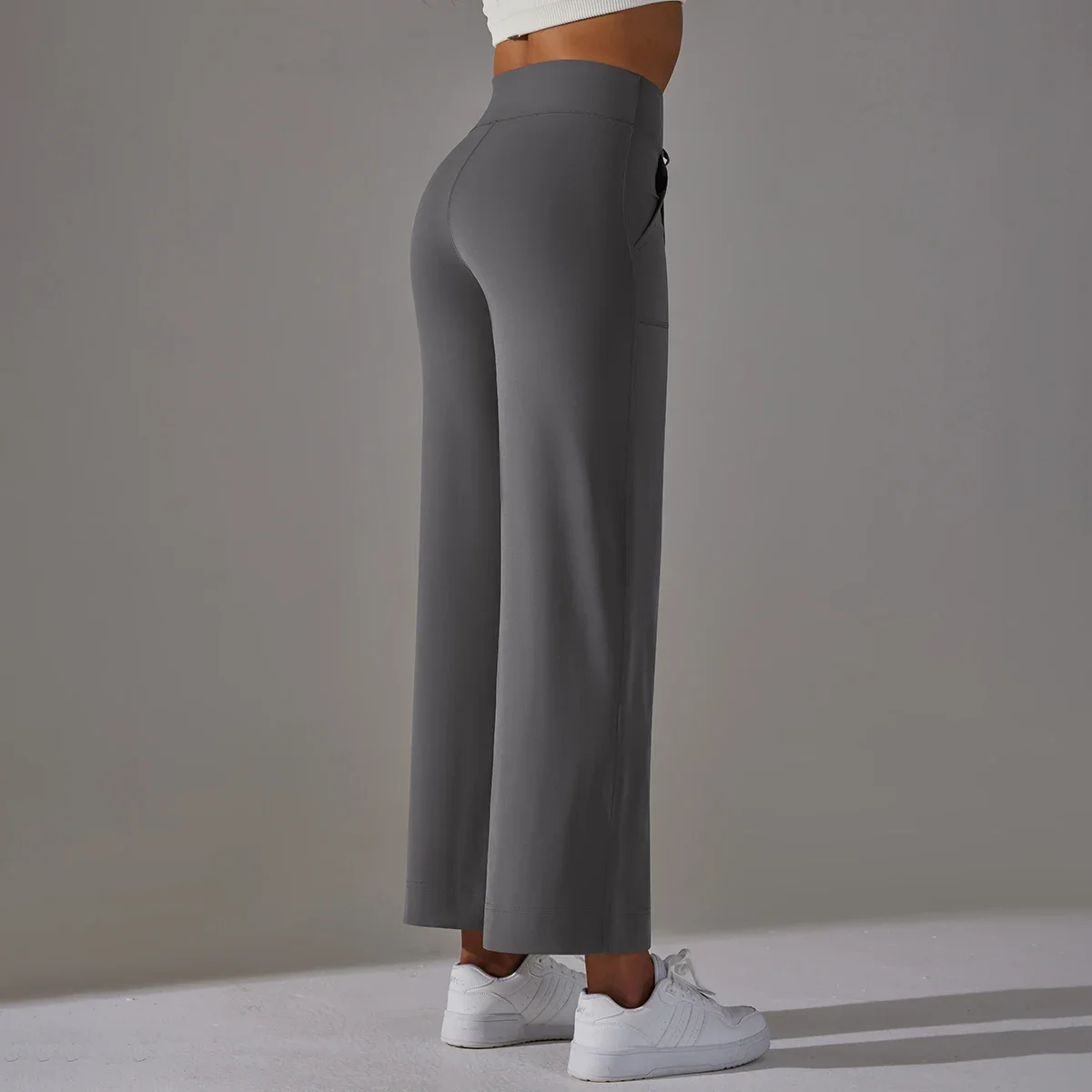 Szerokie spodnie z kieszeniami damskie luźne legginsy do jogi z wysokim stanem ze sznurkiem outdoorowe codzienne spodnie do biegania na siłownię sportowe spodnie typu flare